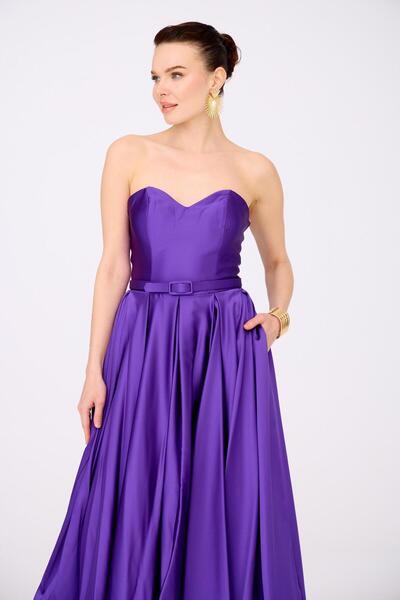 Carmen Mor Saten Straplez Midi Söz Elbisesi ve Nişan Elbisesi