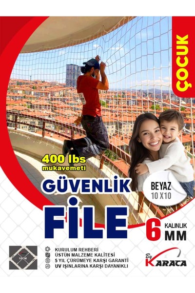 KARACAFİLE 3x5 Mt Balkon Çocuk Güvenlik Filesi - 6mm Kalınlık, 10x10 Gözenek ...