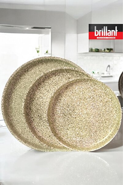 Brillant Lüks Granit 3'lü Tepsi Seti 36/32/28 Cm Yanmaz Yapışmaz Tepsi Seti