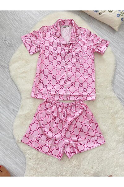 İltena Pembe Saten Şortlu Takım