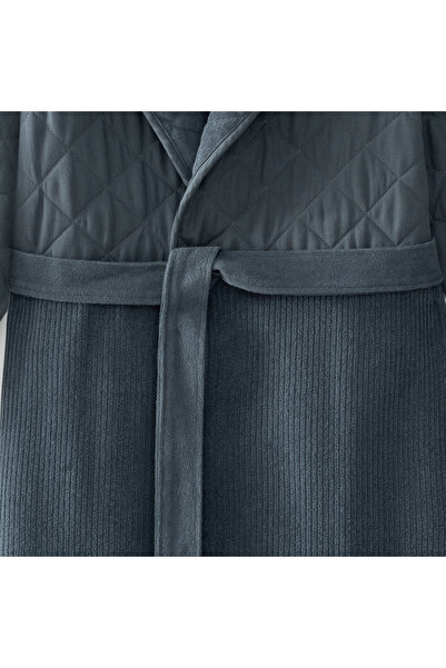 Ecocotton Hüma Men's Bathrobe 100% Cotton Quilted Navy Blue