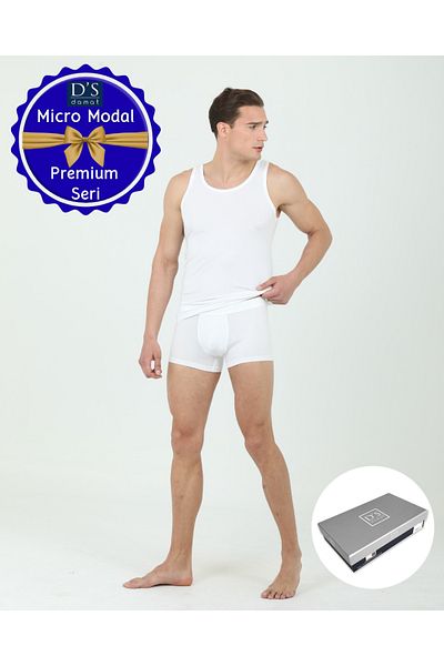 D'S Damat Ds Damat 2-Piece Boxer Singlet Set Micro Modal Fabric Premium Series Luxury Boxed White