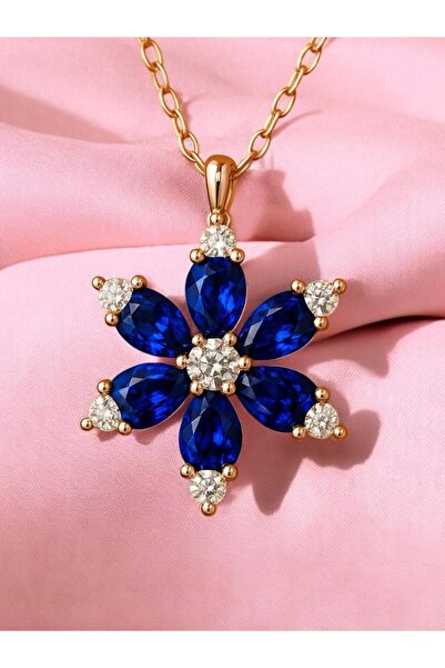 Merand Sapphire Blue Stone Flower Necklace – Elegant and Sparkling Design with Gift Box