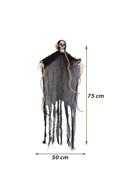 Parti Adresi Cadılar Bayramı Kuru Kafa İskelet Figürlü Asılabilir Halloween Parti Dekoru Siyah 75 cm