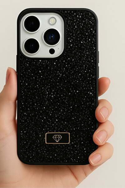 Fibaks Apple iPhone 15 Pro Max Case with Velvet Diamond Design Inside Black Stone Sparkling Diamond Silicone Cover