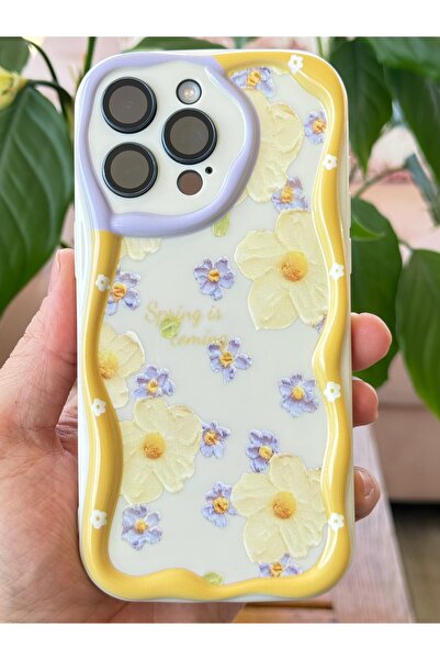 Fibaks Apple iPhone 13 Pro Max Case Designed Patterned Camera Protection Daisy Flower Color Silicone Cover