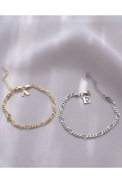 sirius jewelry 925 Ayar Gümüş Figaro Harfli Bileklik (Çift )