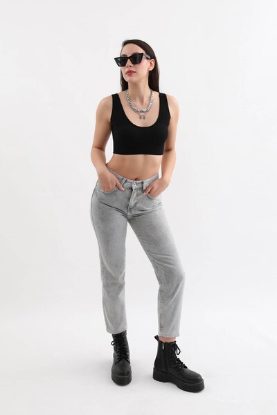Bluewhite Women's Light Gray High Waist Jean Trousers