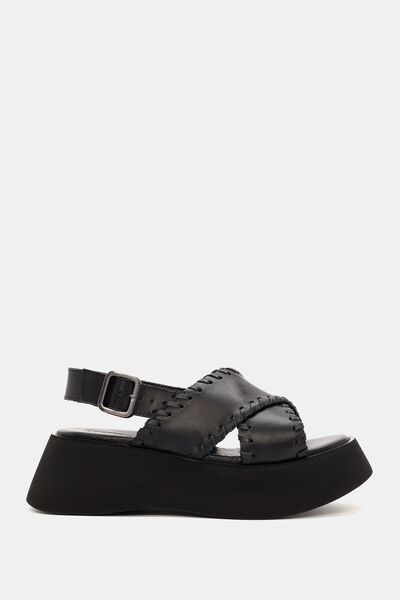 Bestyle ماريا للنساء - صندل جلدي بحزام أسود