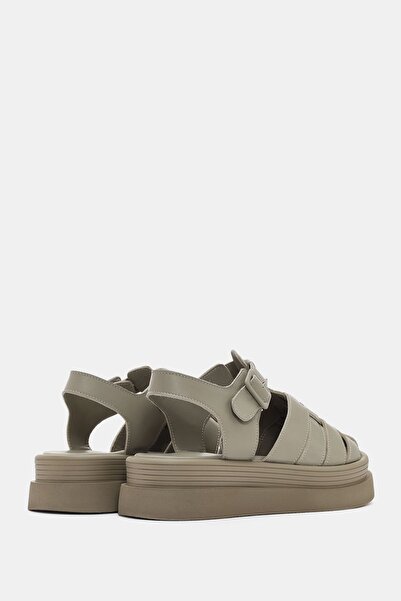 Bestyle Feria Γυναικεία - Χακί Χρώμα Γνήσια Σανδάλια από Πραγματικό Δέρμα