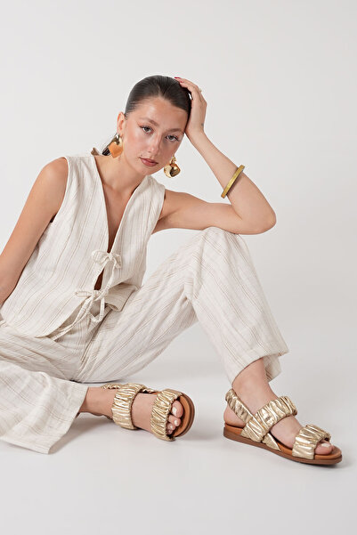 Bestyle Aure Γυναικεία - Σανδάλια από Γνήσιο Δέρμα σε Χρυσό Χρώμα