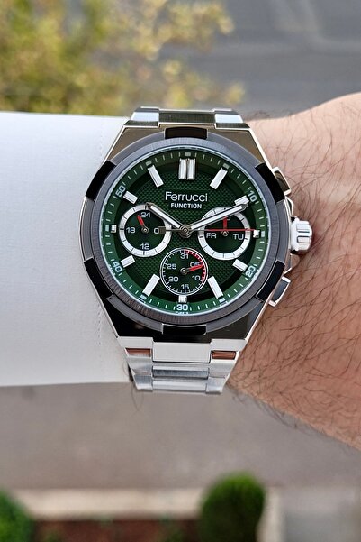 Ferrucci 43 Mm Kadranı Yeşil Kordonu Metalik Renk 2 Yıl Garantili Göstergeleri Aktif Erkek Kol Saati