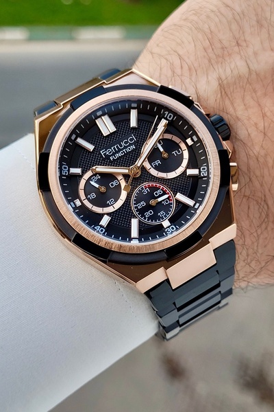 Ferrucci 43 Mm Kadranı Pembe Kordonu Siyah Renk Ayarlanabilir Kordonlu Fonksi...