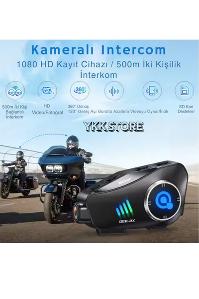 YKK Store Q28-2X Motosiklet Kaskı İçin Bluetooth Interkom ve 1080P HD Kamera | Su Geçirmez