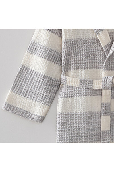 Ecocotton İkra Peshtemal Women's Bathrobe 100% Organic Cotton Jacquard Gray