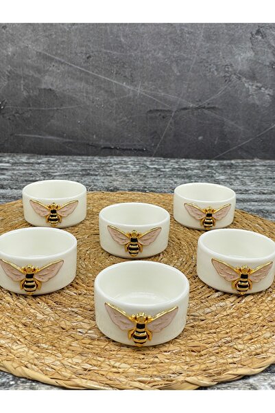 YzHome Set of 6 White Porcelain Bee Sauce Bowl Turkish Delight Bowl Presentation Bowl Mini Size