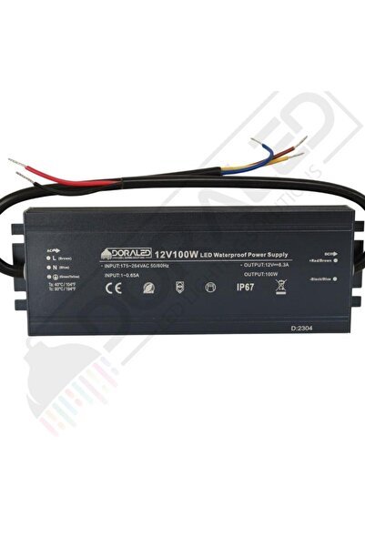 DORA LED 12 Volt 8,3 Amper IP67 Su Geçirmez Dış Cephe Led Adaptör 100 Watt