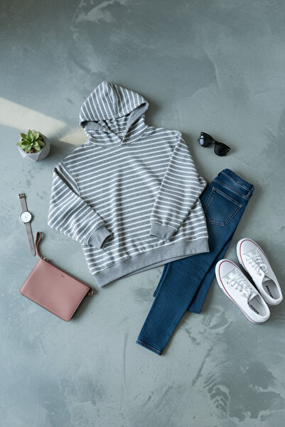 PASTELASTORE Γκρι ριγέ πλεκτό φούτερ oversize