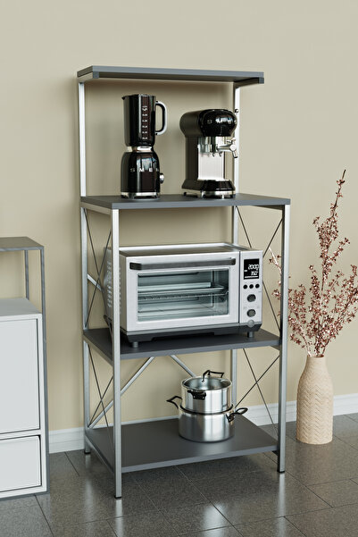 Mutfak Bangosu Çok Amaçlı Kahve Standı Mutfak Bangosu Mikrodalga Mutfak Organizer Dolap Gümüş Metal