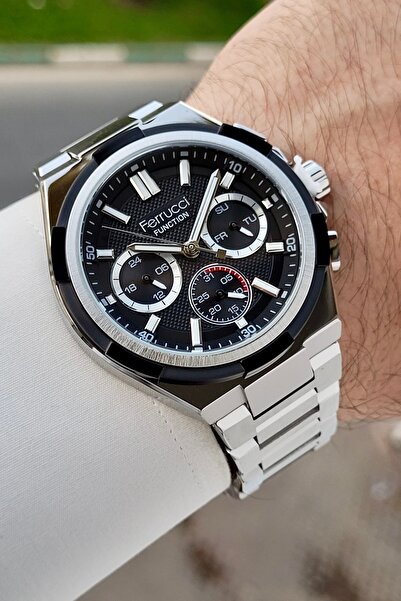 Ferrucci 43 Mm Kadranı Siyah Kordonu Gri Renk Ayarlanabilir Kordonlu Fonksiyo...