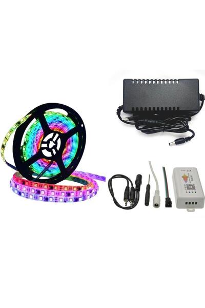 DORA LED WS2811 ARGB Pixel Şerit LED 5m Ses ve Müzik Duyarli Bluetooth Kontrol sp107E+adaptör