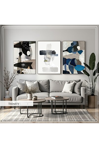 Tablomtr Dijital Baskılı Metal Çerçeveli Camlı 3'lü Dekoratif Tablo -Trinity