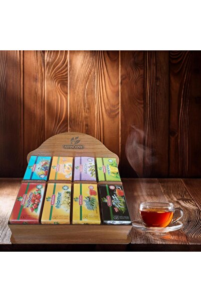 Altıncezve طقم شاي أعشاب سويزن مع حامل خشبي لصانعة القهوة الذهبية مكون من 8 قطع