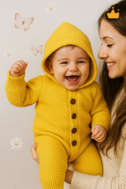 Babyhola Triko İçi Velsoft Kışlık Kalın Kız Erkek Bebek Tulum Hardal 2809