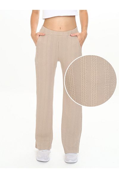 Denokids Girl's Pipe Leg Beige Basic Sweatpants