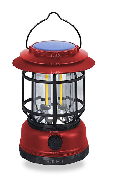 SULED Retro Kamp Lambası Fanus Fener USB Güneş Şarjlı 10W Güçlü Led Işık Power Bank Özellikli