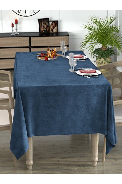 Perle Daily Series Kadife Dokulu Derin Mavi Rengi Masa Örtüsü