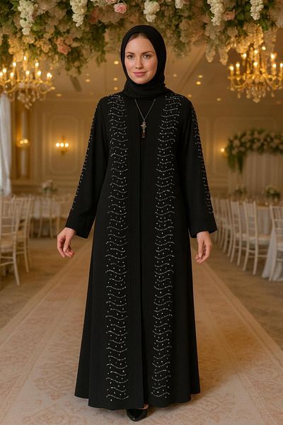 Neva Style Bead Embroidered Silver Hijab Ferace 29127Gms