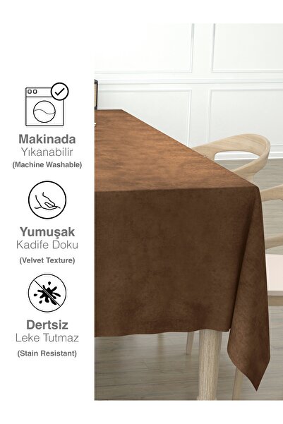 Perle Daily Series Kadife Dokulu Kahverengi Masa Örtüsü