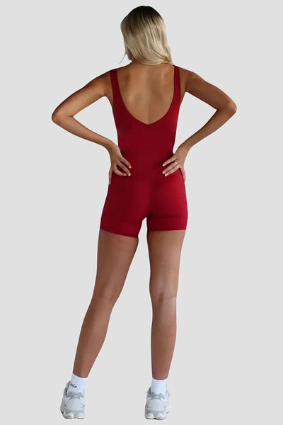 Thestiluxe Deep Back Low-Cut Strap Recovery Sport Shorts Jumpsuit