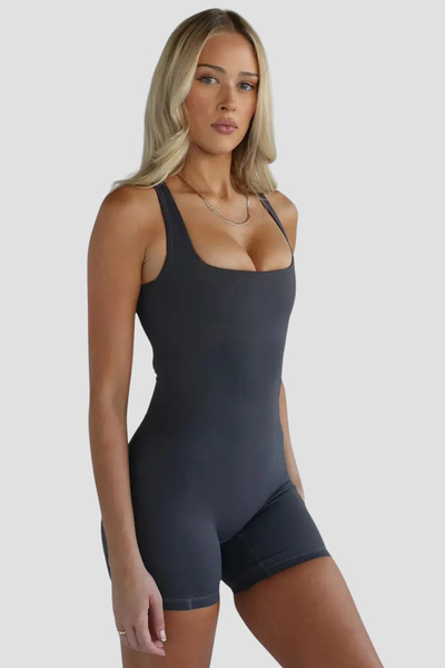 Thestiluxe Deep Back Low-Cut Strap Recovery Sport Shorts Jumpsuit