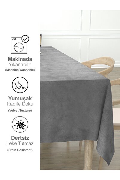 Perle Daily Series Kadife Dokulu Açık Gri Rengi Masa Örtüsü