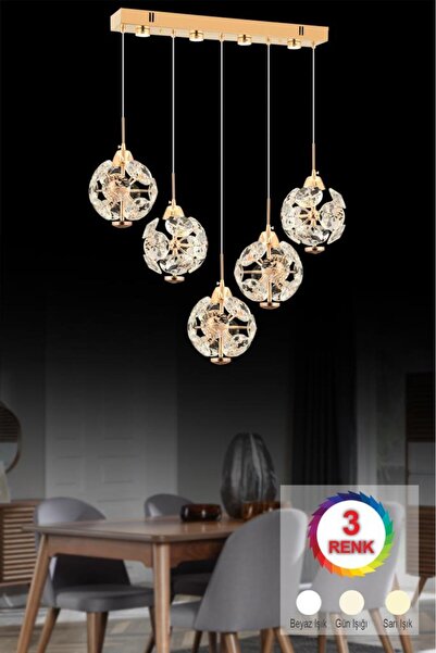 İstanbul Avize İstanbul Avize Dali Yemek Masası 5'li Gold 3 Renk Ledli Modern Led Avize