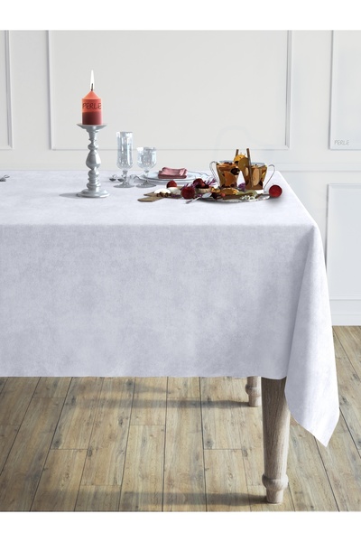 Perle Daily Series Velvet Textured White Tablecloth