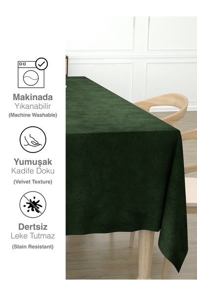 Perle Daily Series Kadife Dokulu Zeytin Yaprağı Rengi Masa Örtüsü