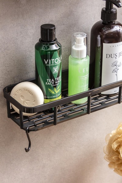 Lilasso Self-Adhesive Kitchen-Bathroom Shelf'Black (2 Hooks)
