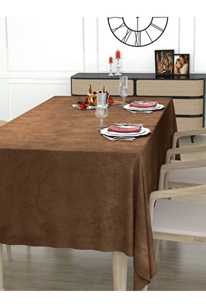Perle Daily Series Kadife Dokulu Kahverengi Masa Örtüsü