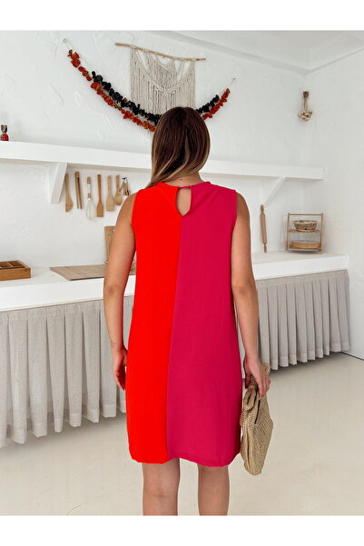 AFROGİYİM Women's Red Pink Mini Dress