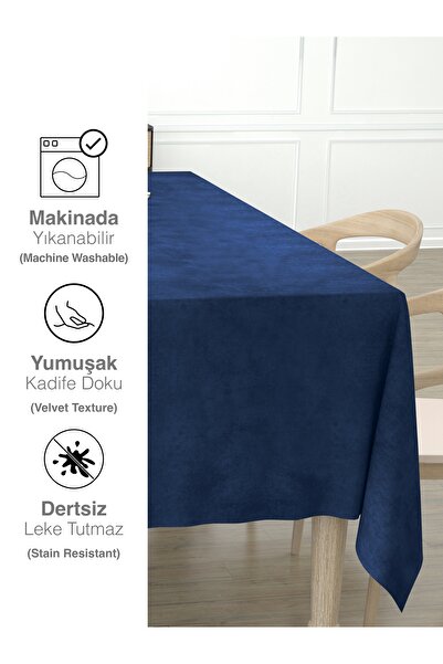 Perle Daily Series Kadife Dokulu Safir Rengi Masa Örtüsü