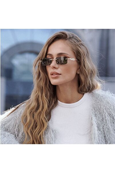 Gucci Unisex Dikdörtgen güneş gözlüğü gg1808s 003 52-20, Altın Renk Çerçeve