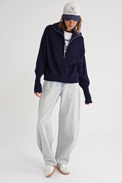 Mixray 6919 Жіночий светр з рибальським коміром на блискавці, темно-синій