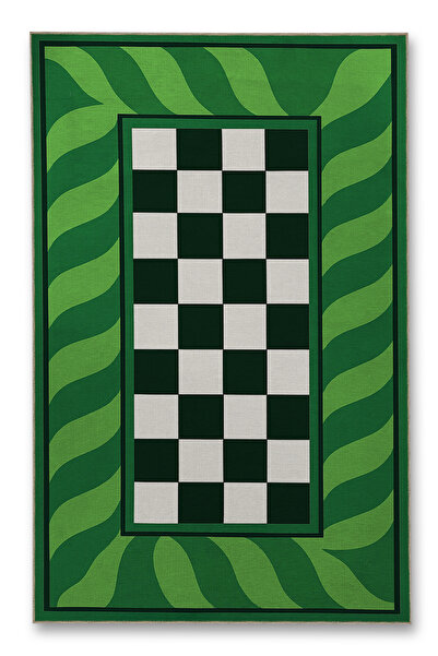 Rugs Modern Halı Mosso Retro Kareli Ve Yeşil Dalgalı Desen Dokuma Taban Moder...