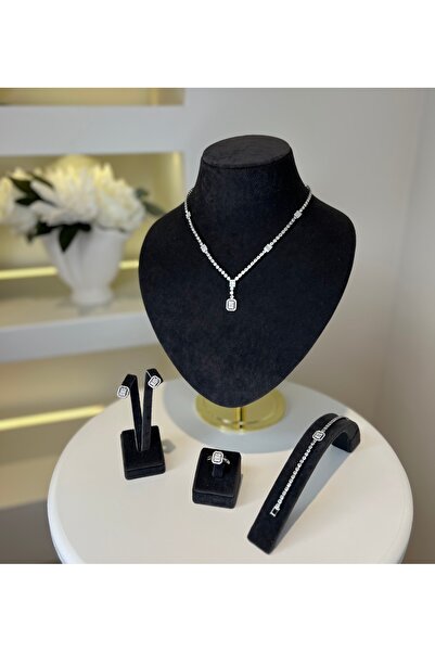 VİYA Joanne Zirkon Taşlı Takı Seti Kolye Küpe Yüzük Bileklik Hediye Set