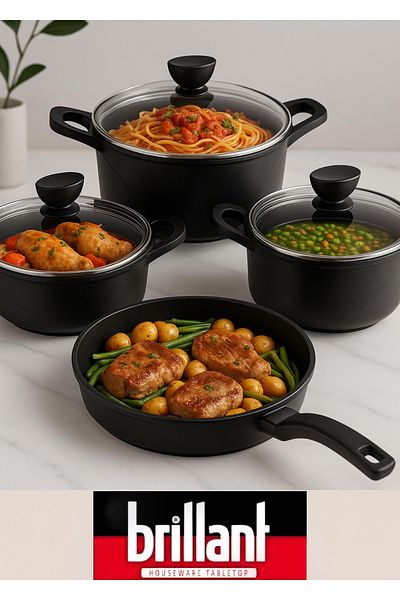 Brillant Set of Pots Cast Granite Finish 7 Pieces