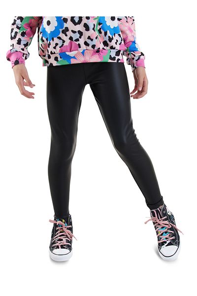 Denokids Girl's Leather Look Black Tights
