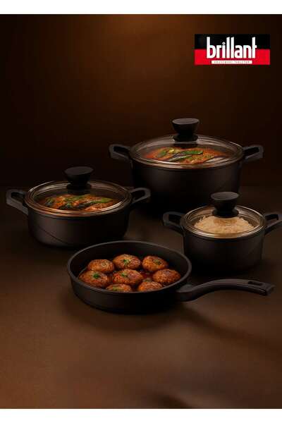 Brillant Set of Pots Cast Granite Finish 7 Pieces